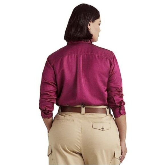 Ralph Lauren Plus Size Satin Long Sleeve Buttoned Top Fuchsia Pink 2X NWT - Picture 2 of 8